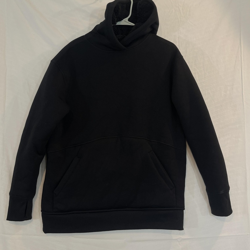 Athleta Hoodie Womens Medium Black Reversible Sherpa Fleece Pullover Pocket